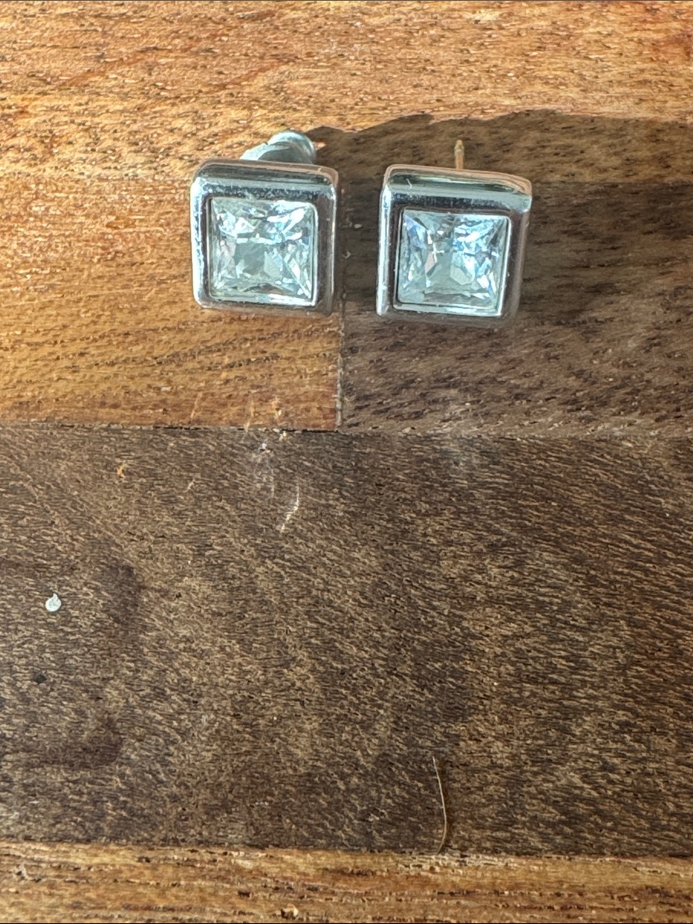 Swarovski Square Clear Crystal Silver Stud Earrings